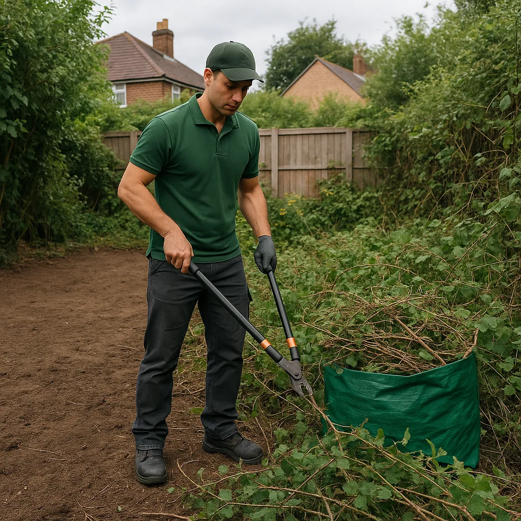 A gardener laying fresh turf for a new lawn in Kirkby-in-Ashfield